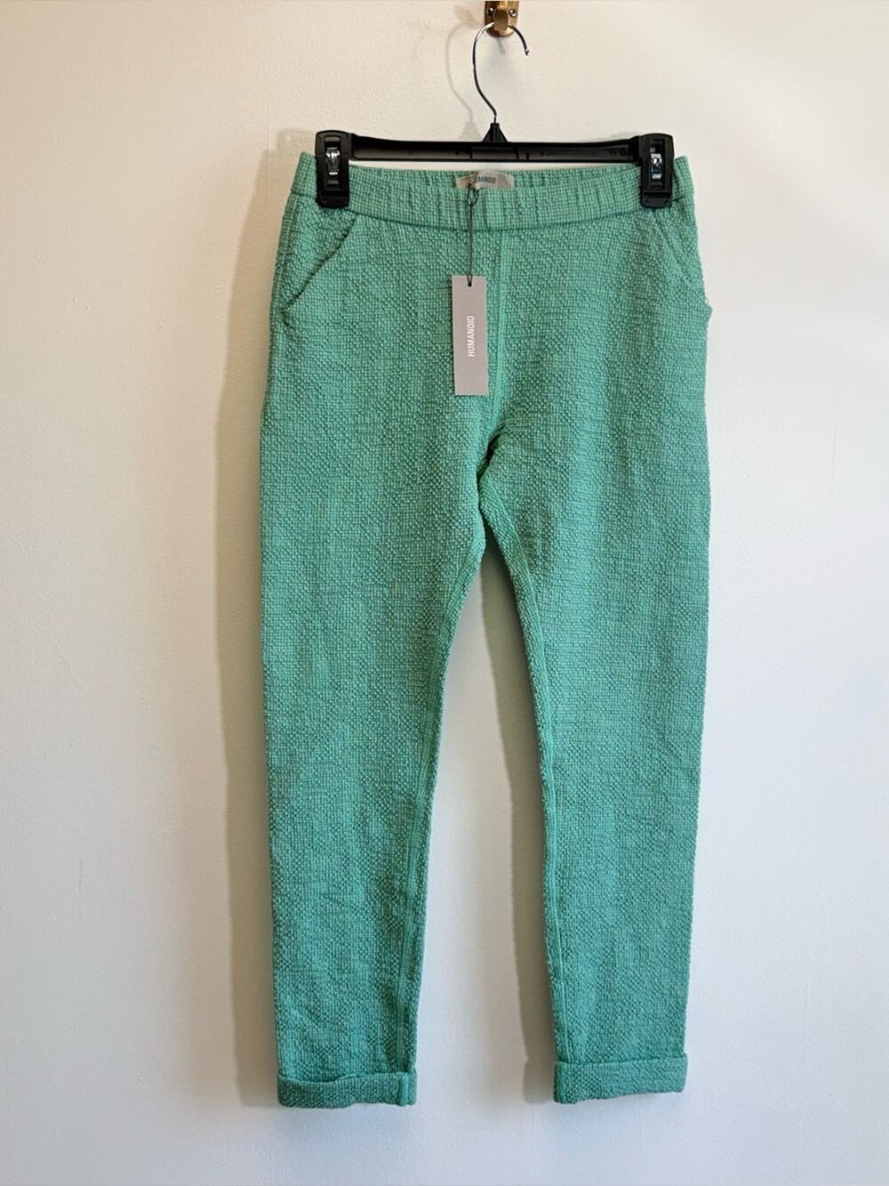NWT Humanoid Stef Green Textured Knit Pull On Tapered Ankle Pants XS $235